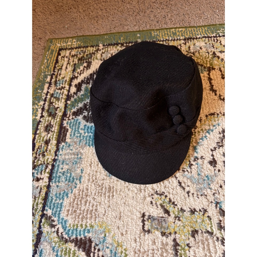 Black Newsboy Cap Button Detail Cadet Cabbie Hat Sonoma Life Style Womens - Picture 2 of 7